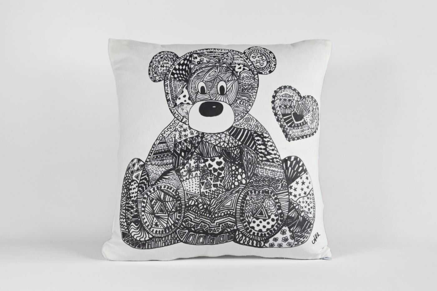 Tallulah the Teddy Velvet Cushion - Black and White