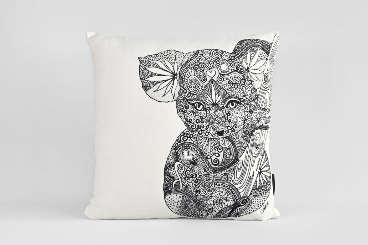 Kimberly the Koala Velvet Cushion - Black and White