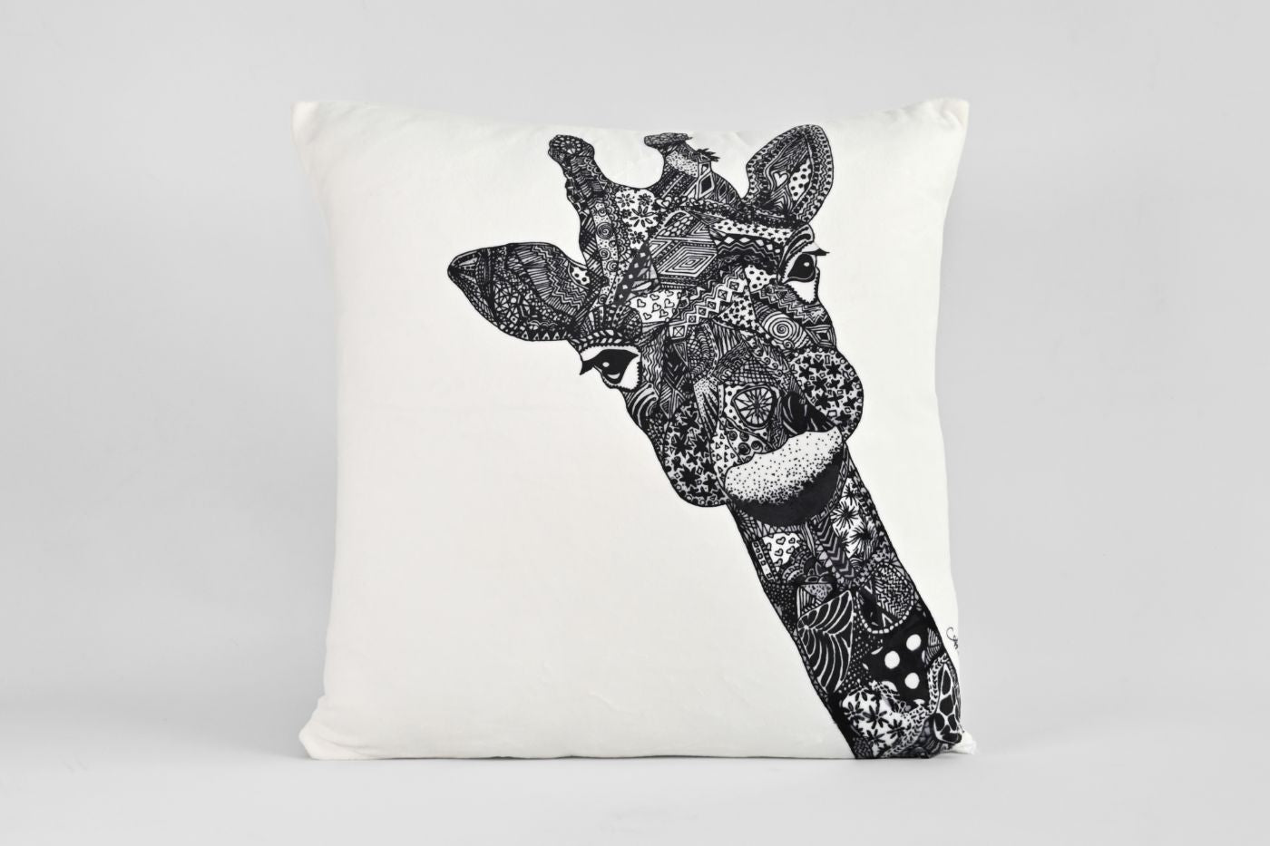 Gezabel the Giraffe Velvet Cushion - Black and White