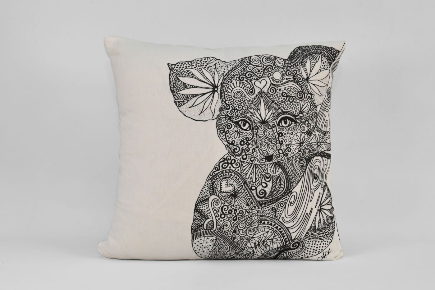 Kimberly the Koala Natural Linen Cushion - Black and White