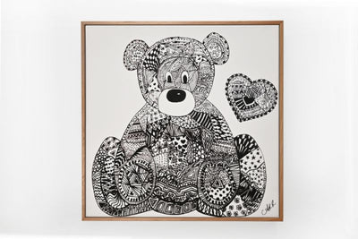 Tallulah the Teddy Nursery Canvas Wall Art - Black and White