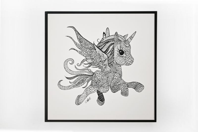 Lila the Unicorn Nursery Canvas Wall Art - Black and White