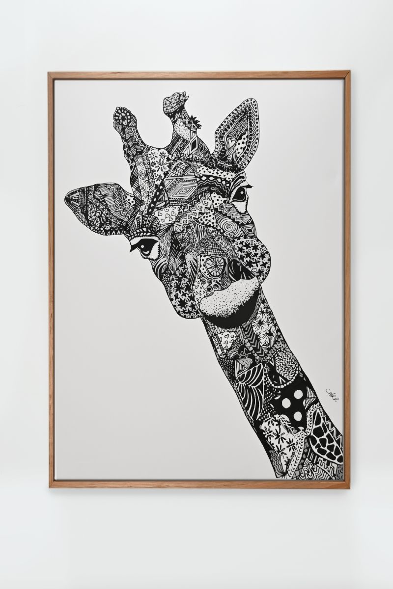 Gezabel the Giraffe Nursery Canvas Wall Art - Black and White